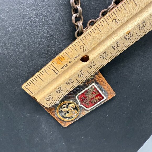 Hammered Royal Crown Eagle Symbol Pendant Chain Necklace Brass Tone - Picture 4 of 7